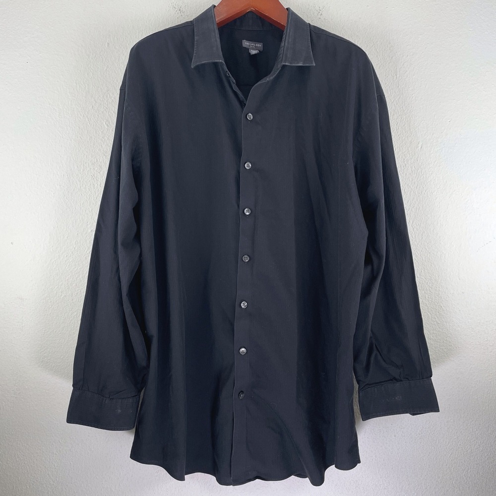 Van Heusen Flex Mens Black Button Down Shirt Long Sleeve 4XLT 21-21.5 Neck